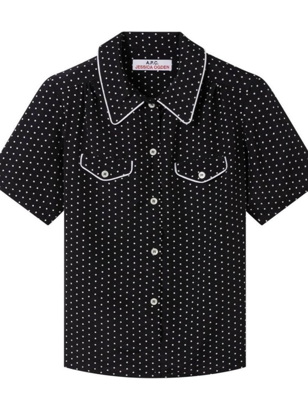 A.P.C. Black Short-Sleeve Polka Dot Button-Down Shirt XS